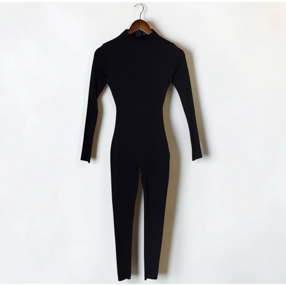 Naked Wardrobe High Mock Neck Ribbed Jumpsuit Catsuit Streetwear Black sz Small